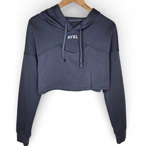 AYBL Cropped Cutout Hoodie Women Slate Blue Long Sleeve Chest Spell Out L